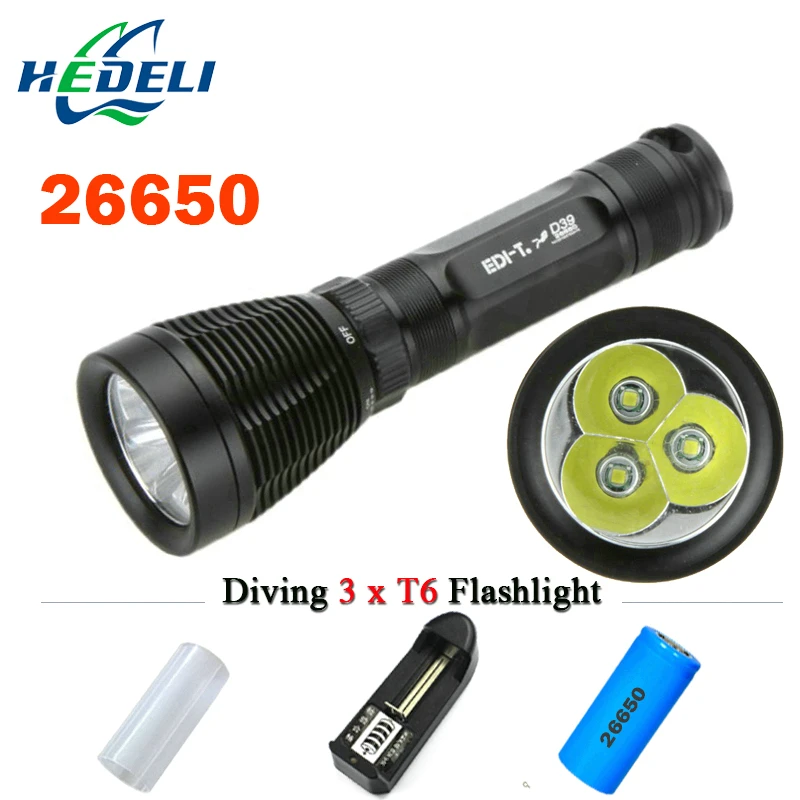 

Portable Lighting Underwater flashlight Diving 3 CREE XML T6 scuba flashlights 100M dive torch waterproof light 18650 OR 26650