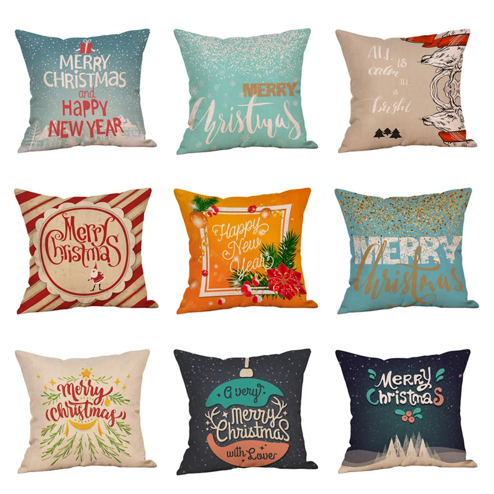 

2019 New Fashion Pillow Cover Vogue Happy Christmas Pillow Cases Linen Cover Home Pillow Case Yastik Kilifi Poszewki Na Poduszki