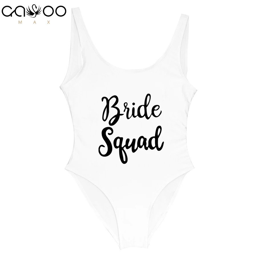 

2019 Swimwear Women One Piece Swimsuit BRIDE SQUAD High Cut Bathing Suit Black Monokini Zwarte Zwempak Bodysuit Bachelor Party