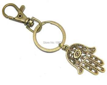 

50Pcs Fashion Vintage Hamsa Hand Clasp Bronze Charms KeyChain For Keys Car Key Ring Souvenir Gifts Couple Handbag Jewelry Q690