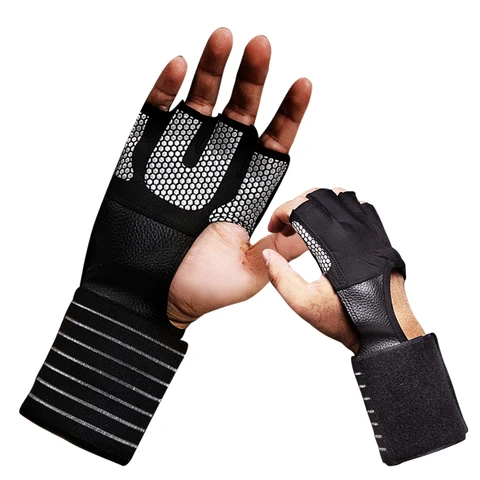 Luvas de Treinamento de Levantamento de Peso Ginásio Anti-deslizamento Meia Dedo Haltere Braceletes Crossfit Fitness Pulso Envolve Palma Treino Luva