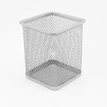 

SOSW- Silver Gray Metal Mesh Rectangle Shaped Pen Pencil Holder ContaIner