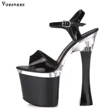 Женские летние босоножки на платформе; пикантные прозрачные шлепанцы для ночного клуба; босоножки на высоком каблуке 19 см; обувь для сцены; большие размеры