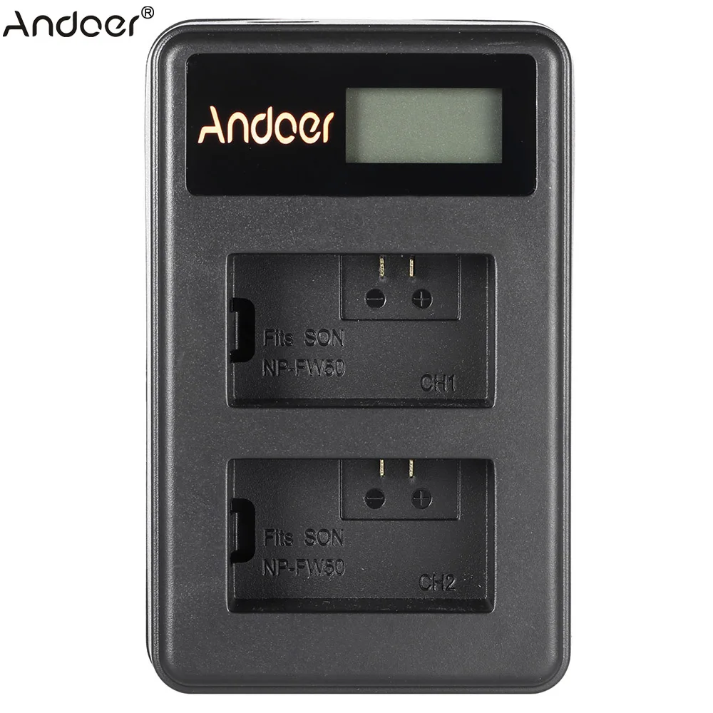 

Andoer NP-FW50 Rechargeable LED Display Li-ion Battery Charger Pack 2-Slot USB Cable Kit for SONY Alpha A7 A7R A7S A5000