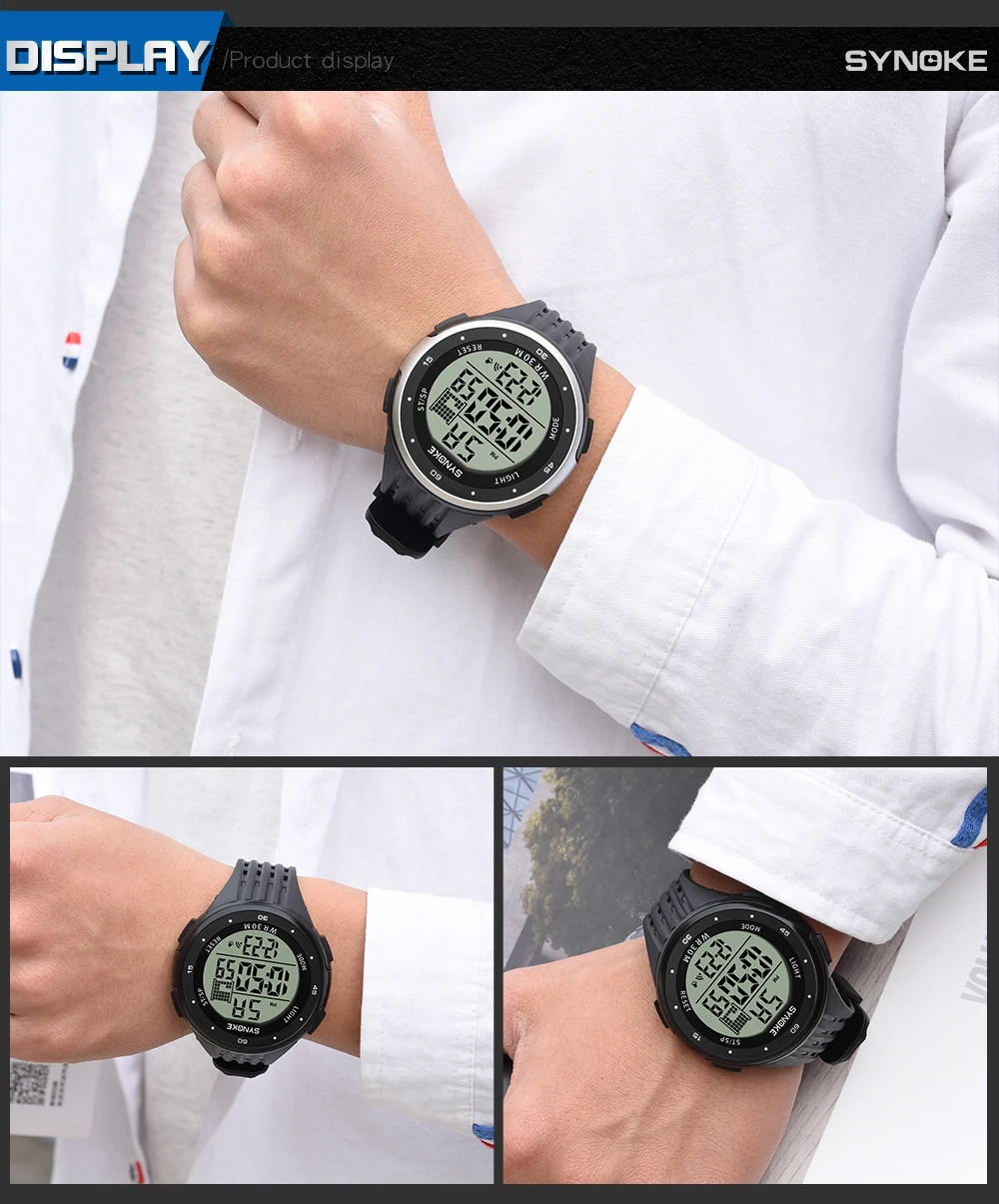 SYNOKE Mens Digital Watches Fahion Sport Fitness Watch G Shock Waterproof Watch Male Clock Watches Man Fashion Stopwatch