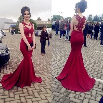

Red Prom Dresses Mermaid Appliques Lace Elegant Plus Size Party Women Long Prom Gown Evening Dresses Robe De Soiree
