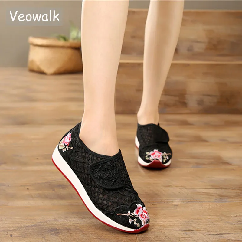 

Veowalk Summer Women's Casual Lace Cotton Embroidered Flat Platforms Ladies Embroidery Creepers Shoes Woman Breathable Sneakers