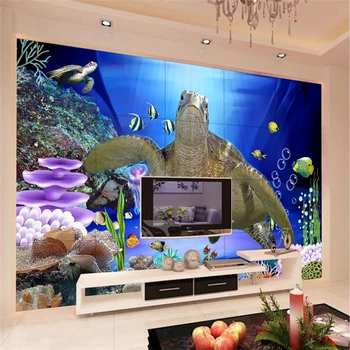 

Beibehang 3 d Customize any size 3D wallpaper Three-dimensional underwater world turtle TV wall decoration painting wall paper