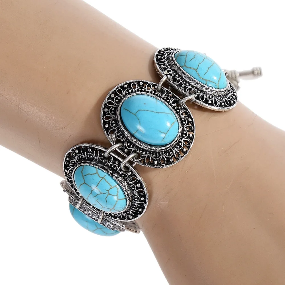 Women Boho Vintage Natural Stone Tibet Silver Bracelet Bangle Cuff Fashion Classical | Украшения и аксессуары
