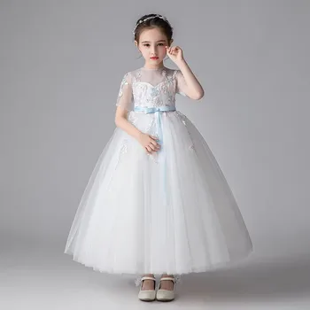

2018 Summer Autumn New Children Girls Luxury Birthday Wedding Party Ball Gown Dress Kids Teens Embroidery Flowers Pageant Dress