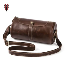 TIANHOO cow leather barrel messenger bag man bags corssbody & shoulder bag book/cell phone bags fashion vintage genuine leather handmade 2018 vintage women handbags cow leather messenger shoulder bag vegetable tanned leather bags cell phone pocket 6 colors