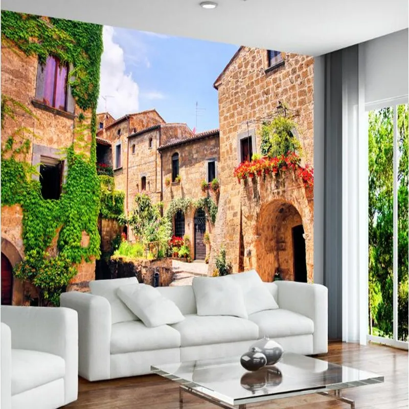 

wellyu Customized large-scale murals European Italian town European-style street landscape wallpaper environmental wallpaper