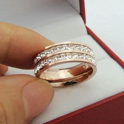 YUN RUO Shinning Crystal Couple Rings Not Fade Titanium Steel Rose Gold Silver Plated Wedding Design Woman Jewelry Free Shipping
