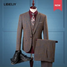 2pieces Men Suit British Style Slim Fit Wedding Dress Suit Men One Button Casual Men Suits Set Formal Blazer(Jacket+Pant+Vest)