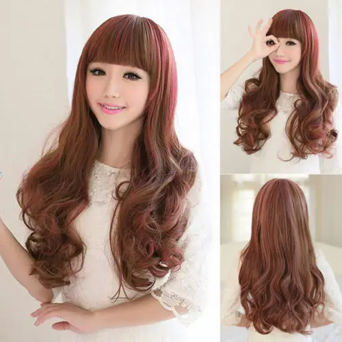 song wig.00113 Anime Silver Blue Highlights Mixed Color wavy Hair Girl Lolita Cosplay Party Wig |