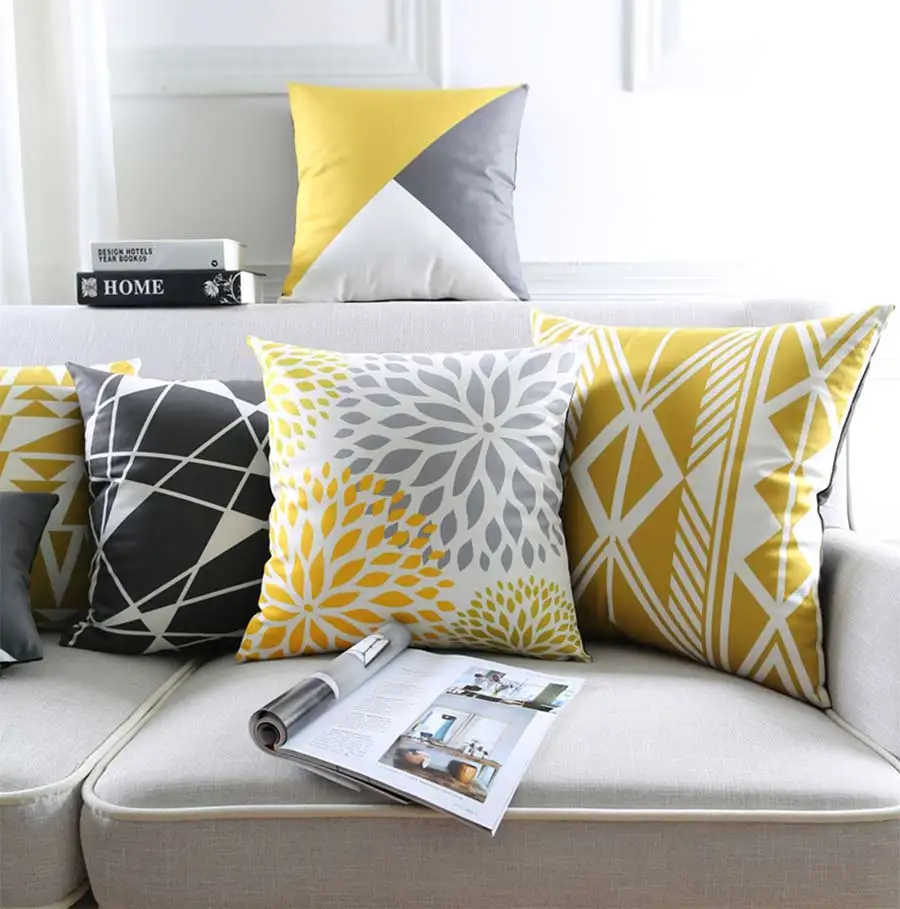 

Free Shipping!Geometric yellow black gray square throw pillow/almofadas case 45 53 30x50 adult,modern cushion cover home decore