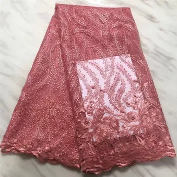 

Peach Gold Onion White African Lace Fabric 2019 Nigerian Embroidered French Mesh Lace Fabric High Quality With Stones And Beads