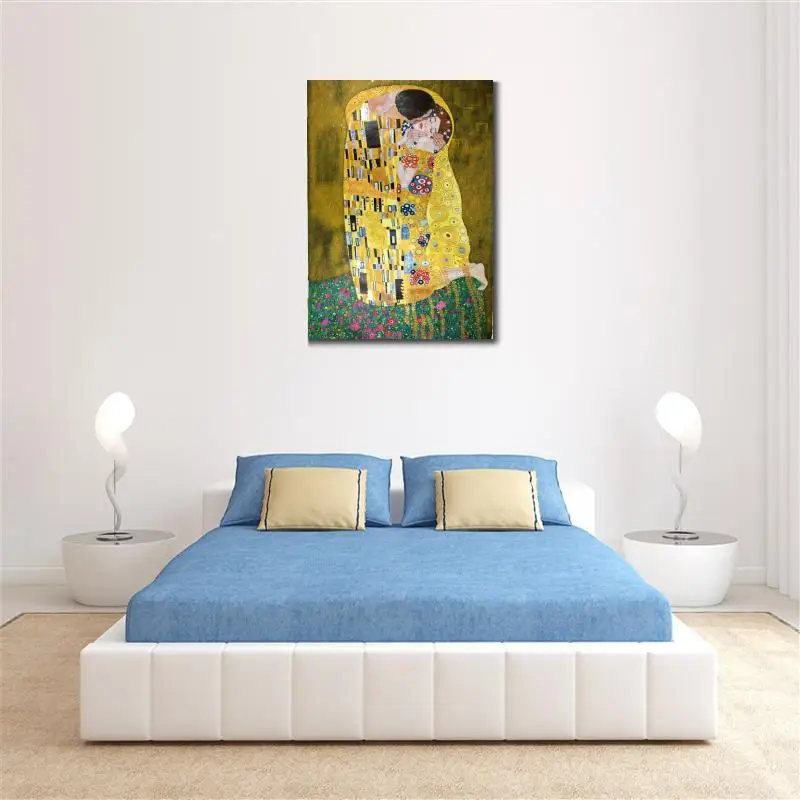 Высокое качество Золотой лист на холсте известный Густав Климт Картина маслом Репродукция поцелуй искусство для спальни гостиной ручная роспись