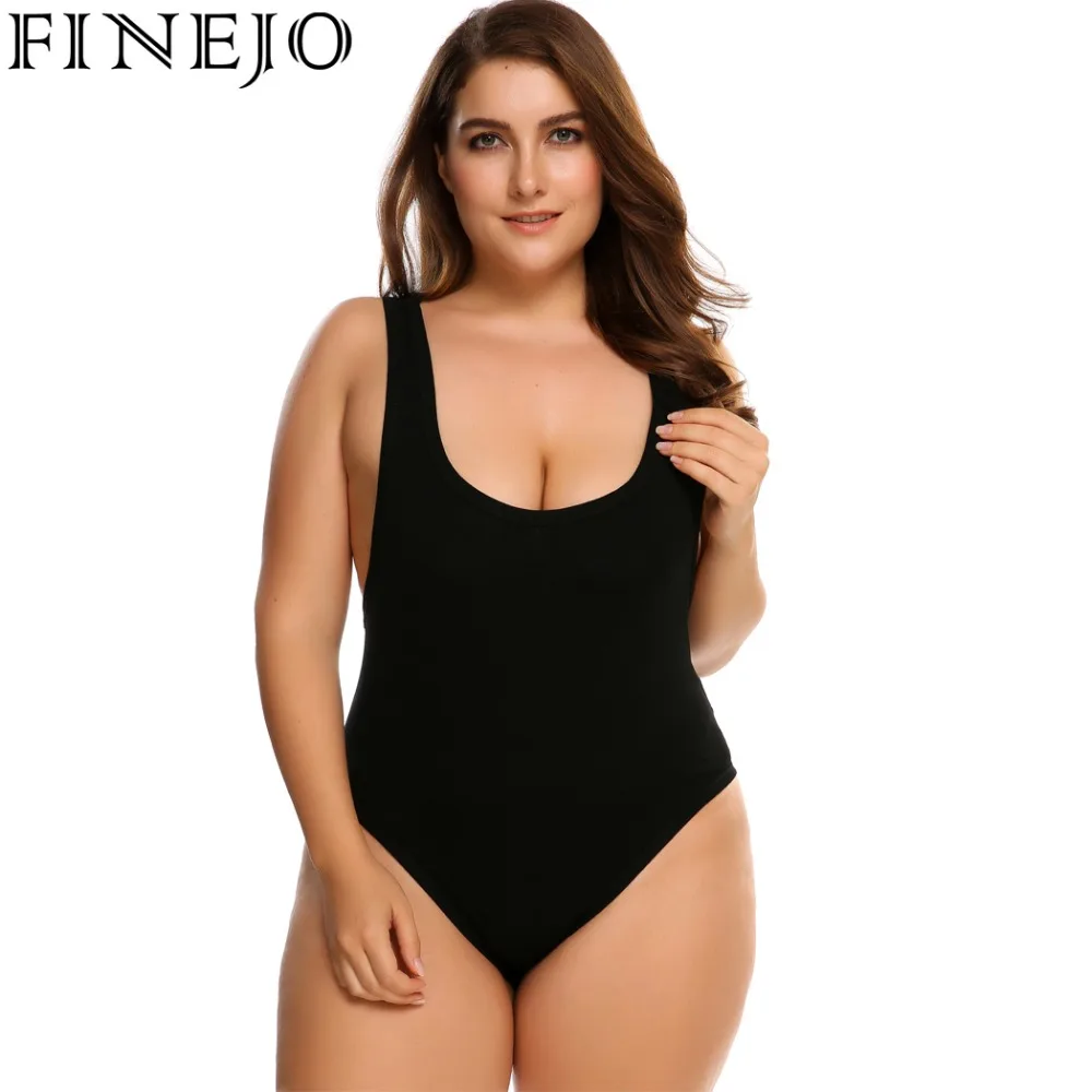 FINEJO Women's Sleeveless Solid Slim Fit One Piece Bodysuit Plus Size 2018 Camiseta Tops Blusa Spring summer Mono mono | Женская