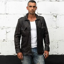 Заводская Новинка, Мужская мотоциклетная кожаная куртка, Мужская черная, тонкая, из натуральной овчины, облегающая, стильная, байкерская куртка