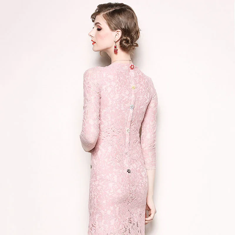 Sexy Mujeres De 2019 Túnica Las O Vestidos La Modis Nueva cuello Moda Rosado Delgado Mujer Casual Vestido Encaje Bordado TdESqS