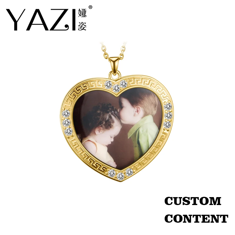 

YAZI Personalize Custom Photo Necklace Heart Shape Frame Necklace Your Own Picture Print in Engraved Jewelry For Memory Gift