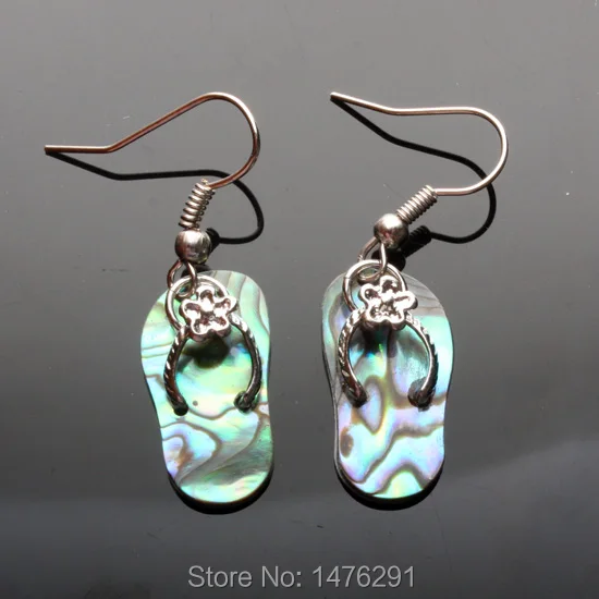 

Charm Natural Colorful Abalone shell slippers shape Dangle Hook Silver Plated Earring