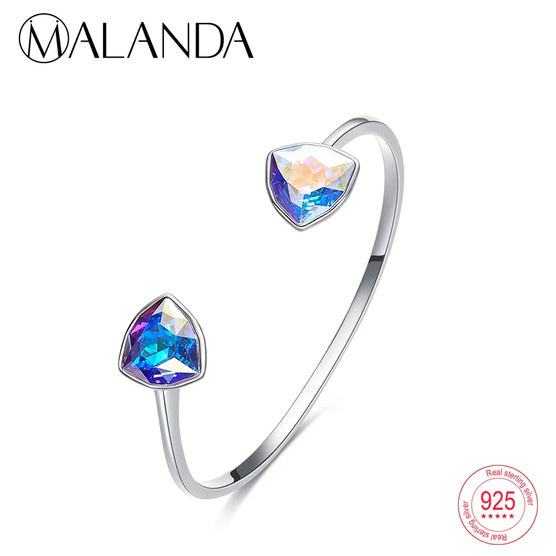 

MALANDA 925 Sterling Silver Geometric Crystal From Swarovski Bracelets Bangles For Women Fashion Open Bracelet Wedding Jewelry