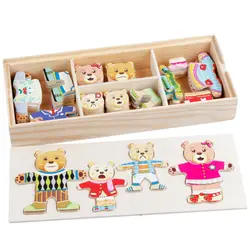 Детские деревянные развивающие головоломки мультфильм набор игрушка Медведь Кролик Тип изменение одежда паззлы детская деревянная
