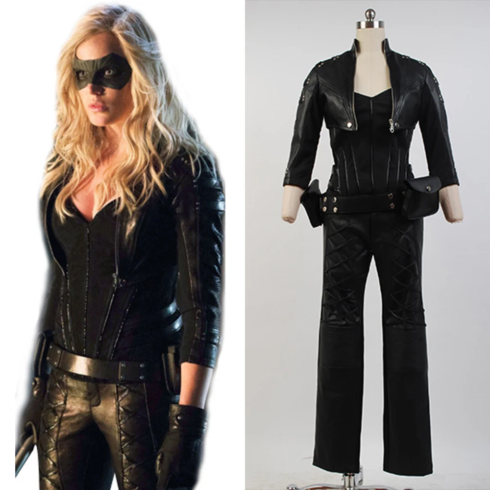 Зеленая Стрела Черная канарейка Sara Lance косплей костюмы для женщин Pleather куртка брюки одежда, костюм на Хеллоуин