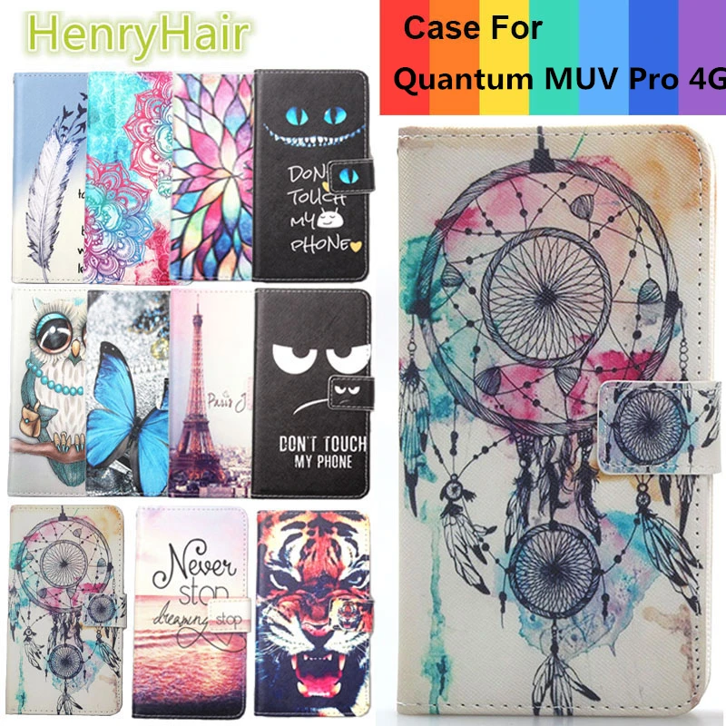 

Top Selling 11 Colors Cartoon Painting PU Leather Magnetic clasp Wallet Cover For Quantum MUV Pro 4G Case