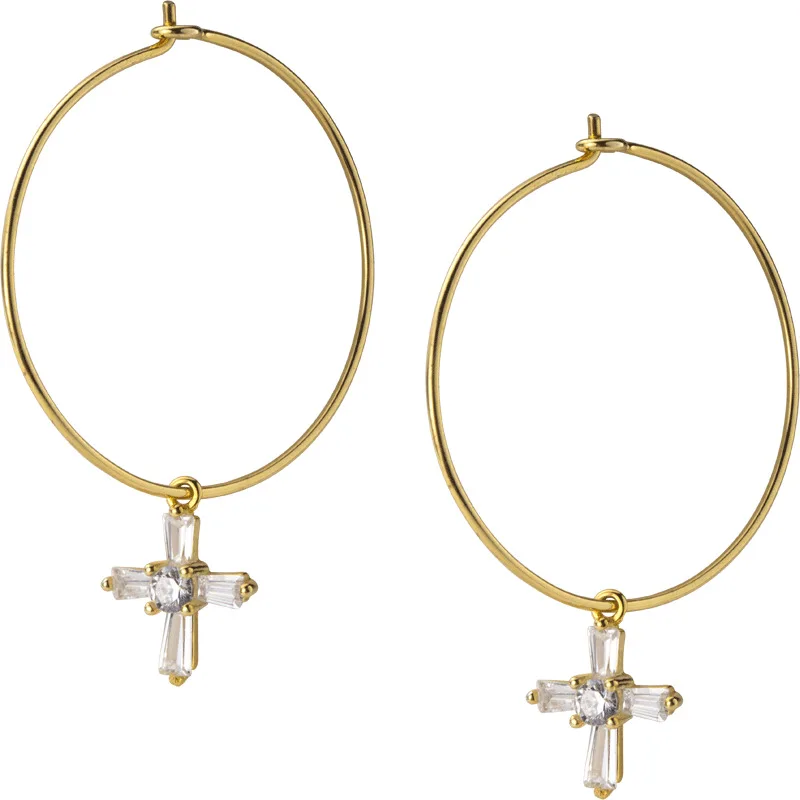 

Modern CZ Cross Circle 925 Sterling Silver Hoop Earrings