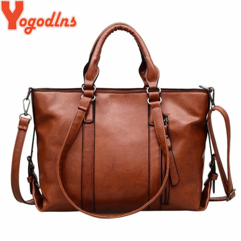 

Yogodlns Vintage PU Leather Handbags Women Travel Totes Simple Designer Large Shoulder Crossbody Bags for Female