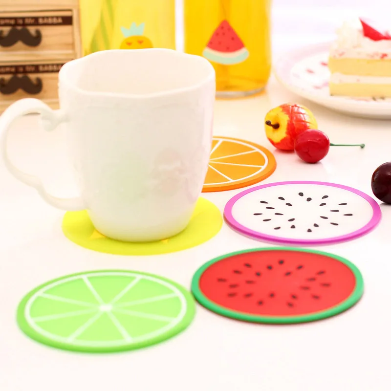 

1pc Creative Rubber Fruit Shaped Cup mats&pads Antiskid&Heat insulation round Coffee Mats rural style Table Decoration KP015