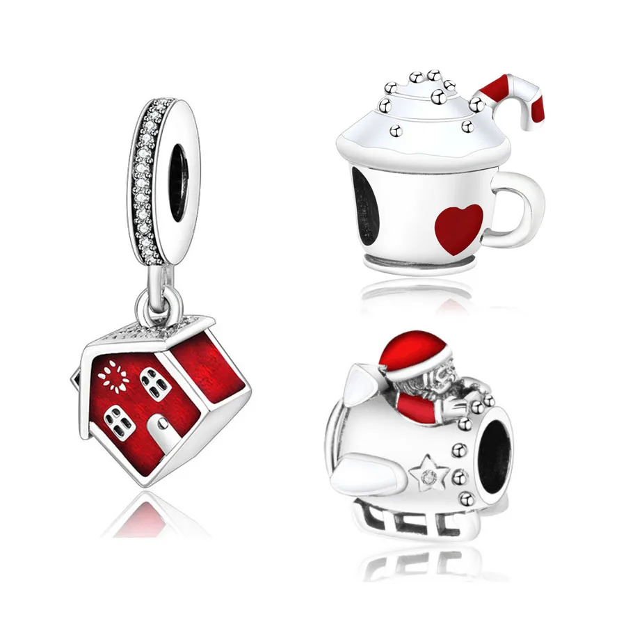 

new christmas gift red house cup santa claus diy jewelry bead Fits pandora charms original bracelet for women