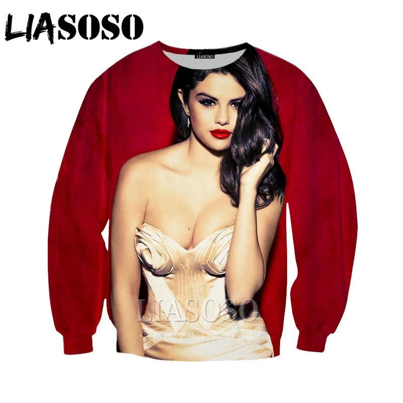 LIASOSO новые женские толстовки с капюшоном Selena Gomez 3D принтом мужские зимние Аниме