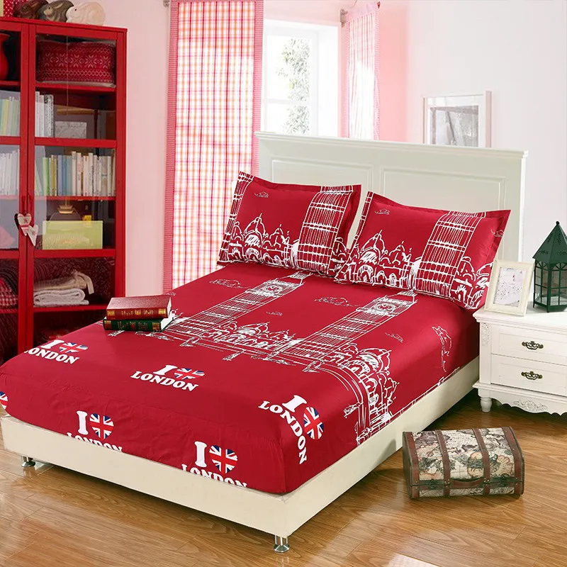

London Print Fitted Bed Sheet Sanding Polyester Fitted Sheet For Children Adults Single Double Bed Linens XF339-24