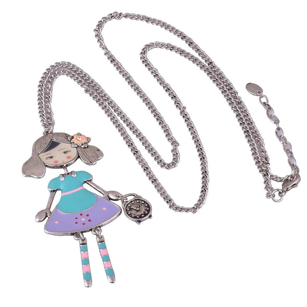 Cute Doll Girl Necklace Dress Flower Long Chain Girl Pendant Jewelry
