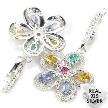 

Real 7.9g 925 Solid Sterling Silver Colorful Pink Tourmalins, Tanzanite Citrine Earrings 41x22mm