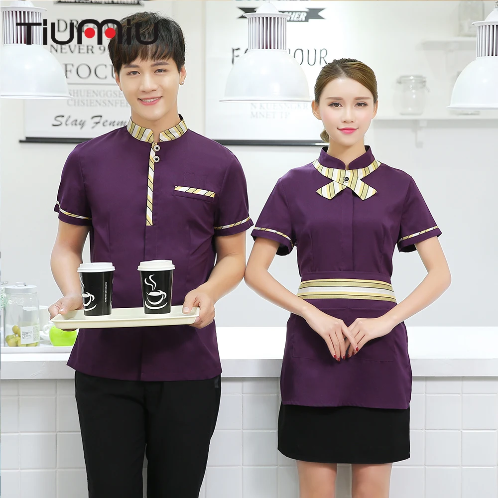 

2018 Patchwork Spliced Color Hotel Waiter Uniform Summer Short-sleeve Western Restaurant Cafe Bakery Waitress Food Service Shirt