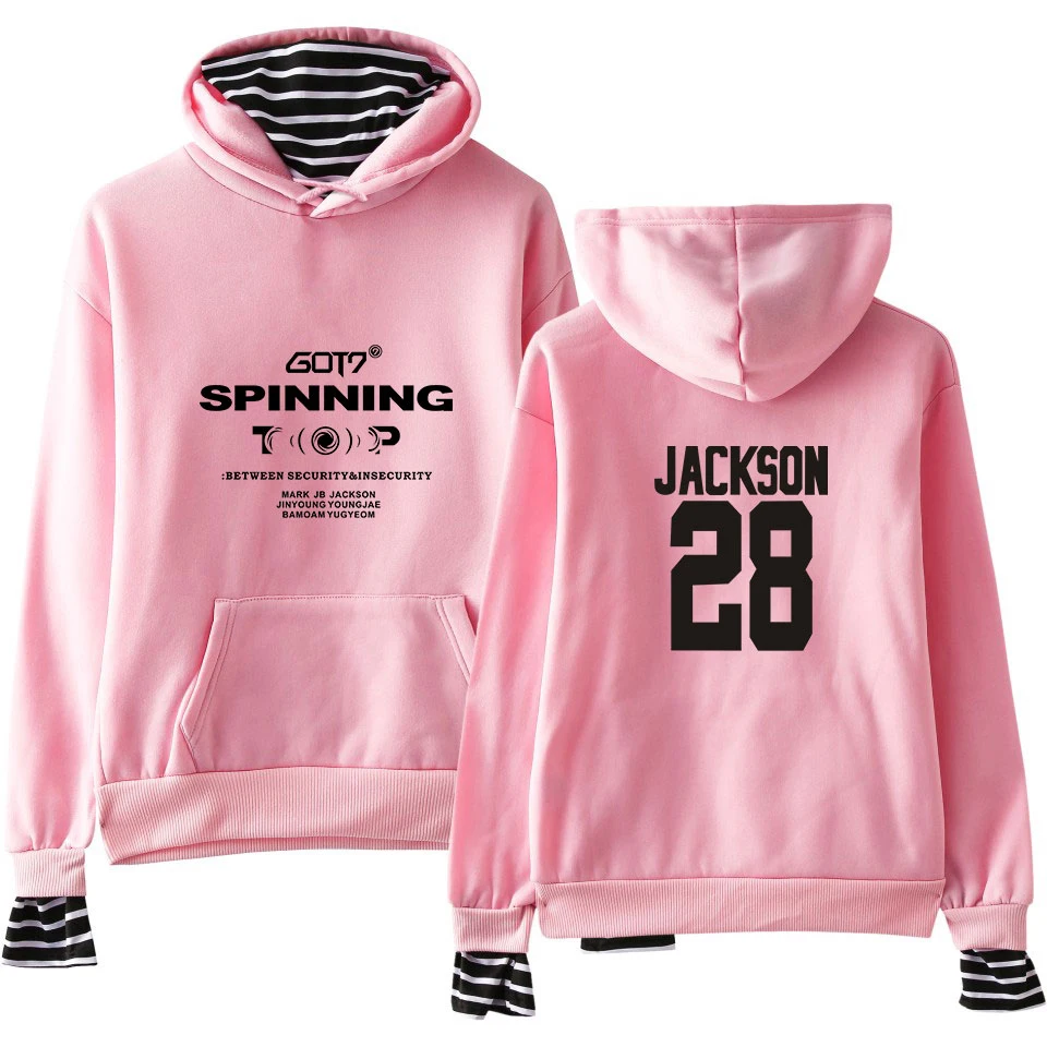  GOT7 Kpop Hoodies Sweatshirt Women Fake Two Piece Female Casual Printed Letter Long Sleeve Korean H