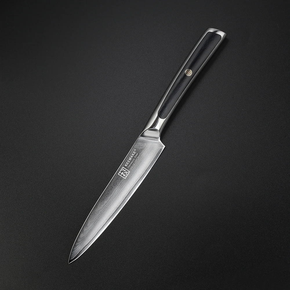 KEEMAKE 6x5 ''Универсальный нож дамасская сталь кухонные ножи японский VG10 Основные Лезвия ножи G10 Ручка острый нож для чистки кожуры фруктов