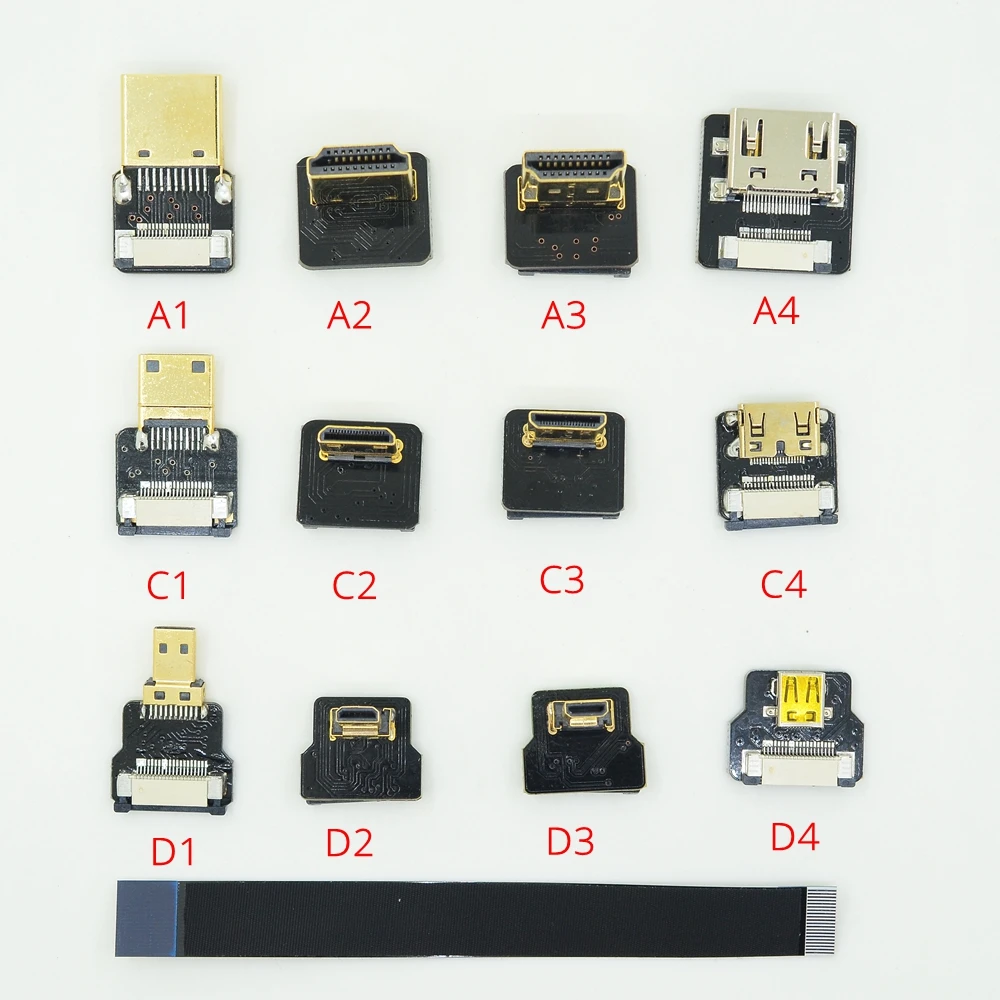 CYFPV Micro HDMI Mini HDMI 90 градусов адаптер 5 см-80 см FPC плоский кабель HDMI шаг 20pin разъем