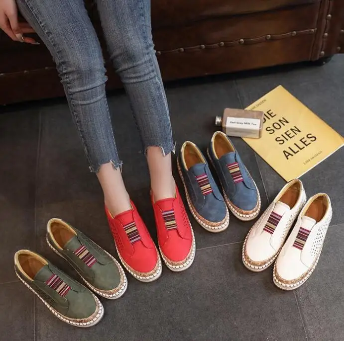 Women Slip-on Mixed Color Loafers Ladies Round Toe Low Top Sneakers Female Platform Casual Shoes Woman Breathable Walking Shoes