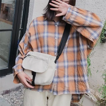 

Women Vintage Corduroy Canvas Bag Simple One Shoulder Buckle Messenger Bags Solid Color Crossbody Bag