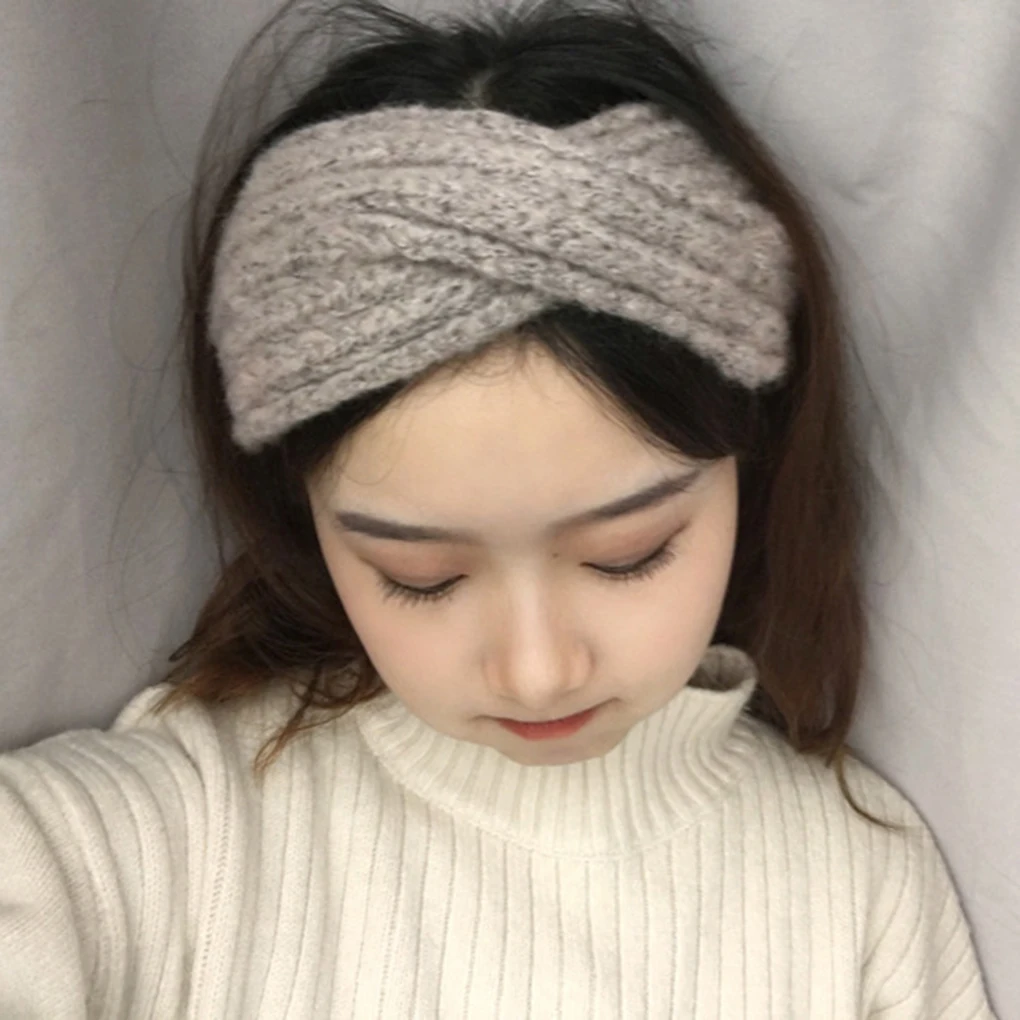 Для женщин зимние уха вязаная головная повязка сплошной цвет эластичный Широкий повязка на волосы для девочек Headwrap