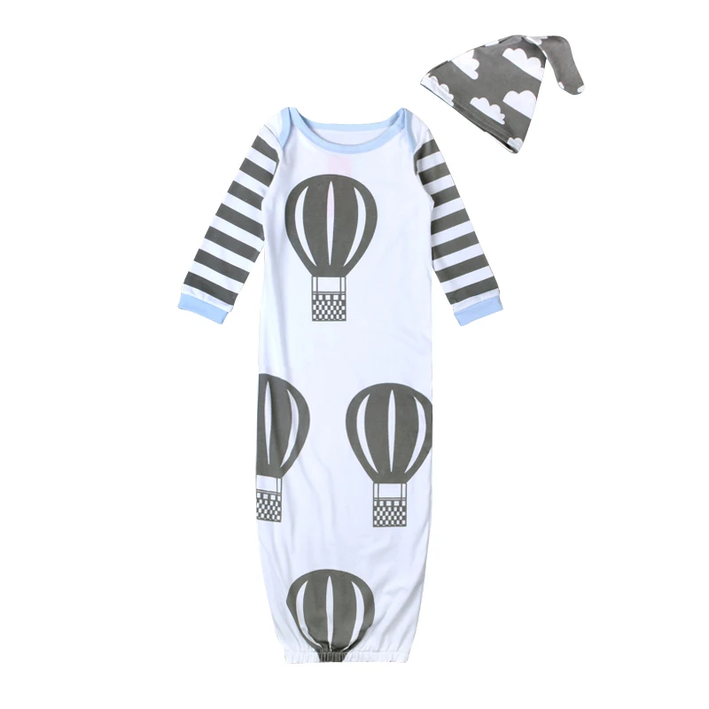 Пижамы для детей комплекты одежды комплект одежды с принтом для мальчиков и девочек милый постельный спальный мешок комплект из 2 предметов комбинезон с длинными рукавами для малышей+ шапка DS40