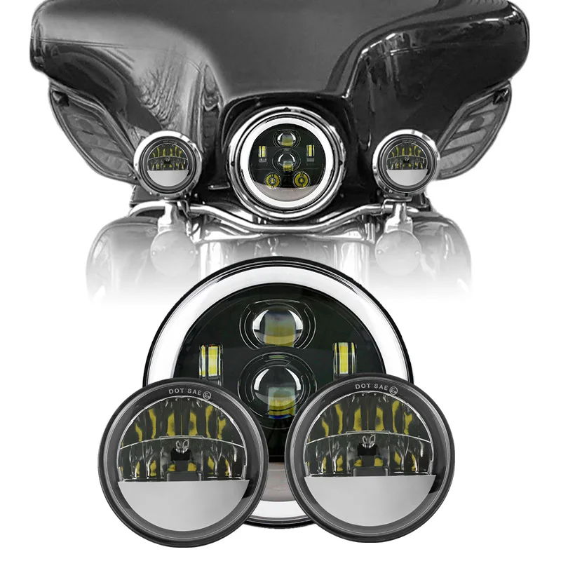 7 "45 Вт полное кольцо Amber DRL светодиодный проектор фары + 4,5 дюймов 15 Вт 600LM Halo светодиодный вспомогательный ближний свет для Harley