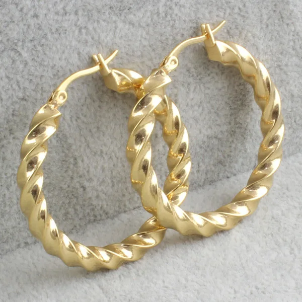 Rose Gold Hoops Stainless Steel Earrings Twisted Wire Round Rose Gold Hoops Stainless Steel Earrings Twisted Wire Round Wave Linear Womens Las S Size 5 37 Mm In Hoop From Jewelry
