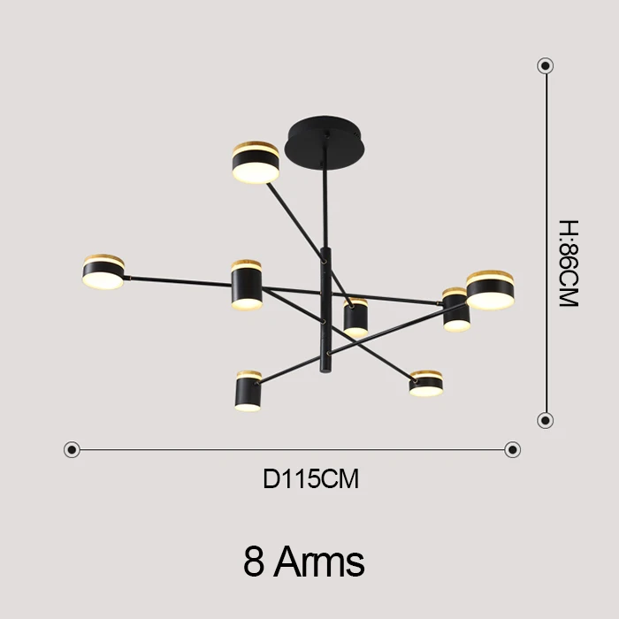 MDWELL регулируемая светодиодная люстра для спальни, гостиной, постмодерн, люстра, освещение, черный блеск, подвеска, современный - Цвет абажура: 8 Arms